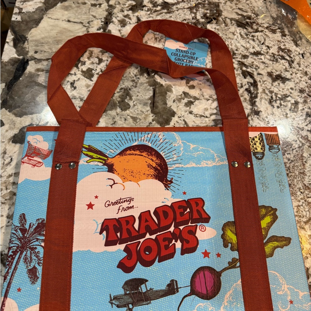 NWT Trader Joe's Colorful box collapsible Tote Bag